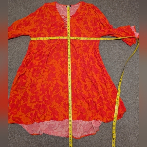 TORRID (2X) Lace Up Hi-Low Babydoll Dress Stretch Challis Floral Orange - Picture 9 of 9